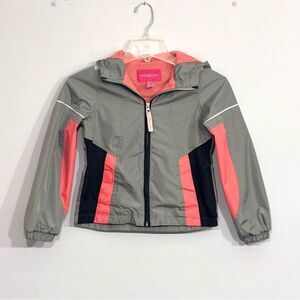London Fog Gray Coral Girls Colorblock Light Lined Spring Jacket 7/8 Full Zip